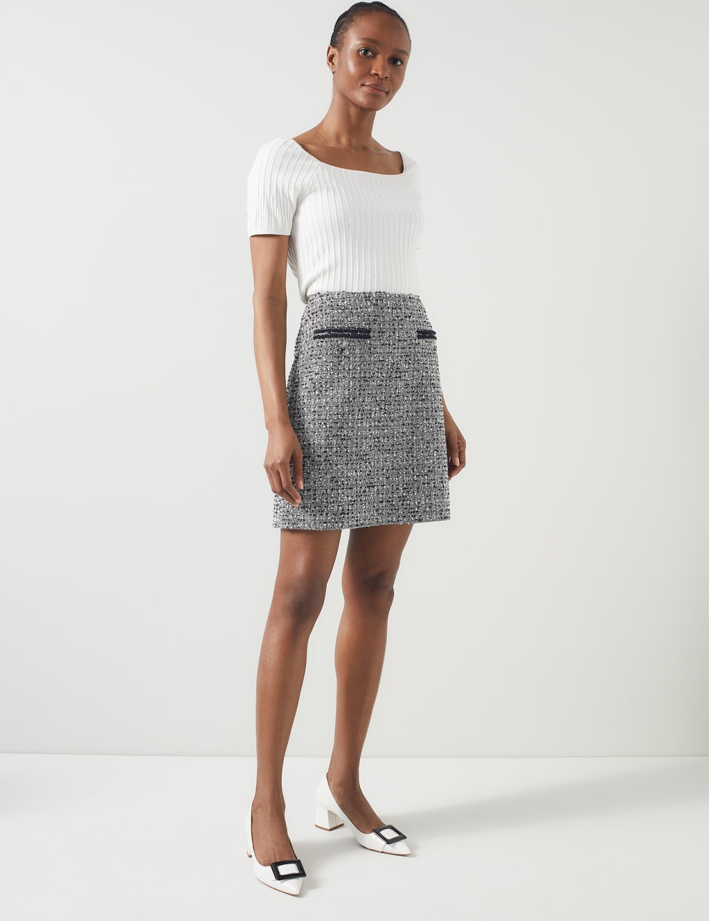 Black tweed a line skirt shop