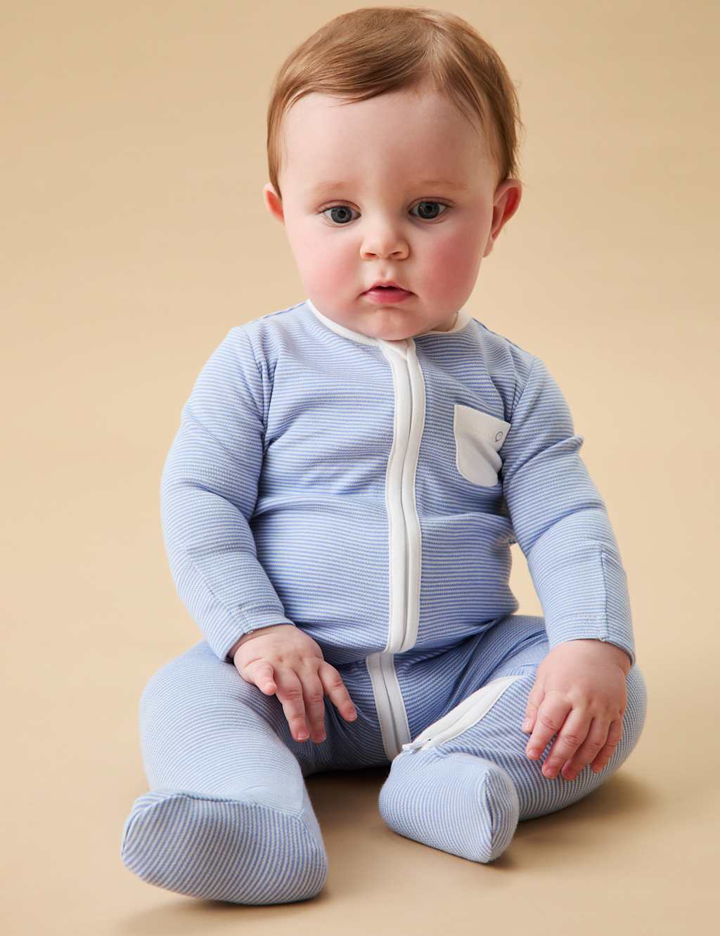 3pk Cotton Blend Striped Zip Sleepsuits (0-24 Mths) 3 of 5