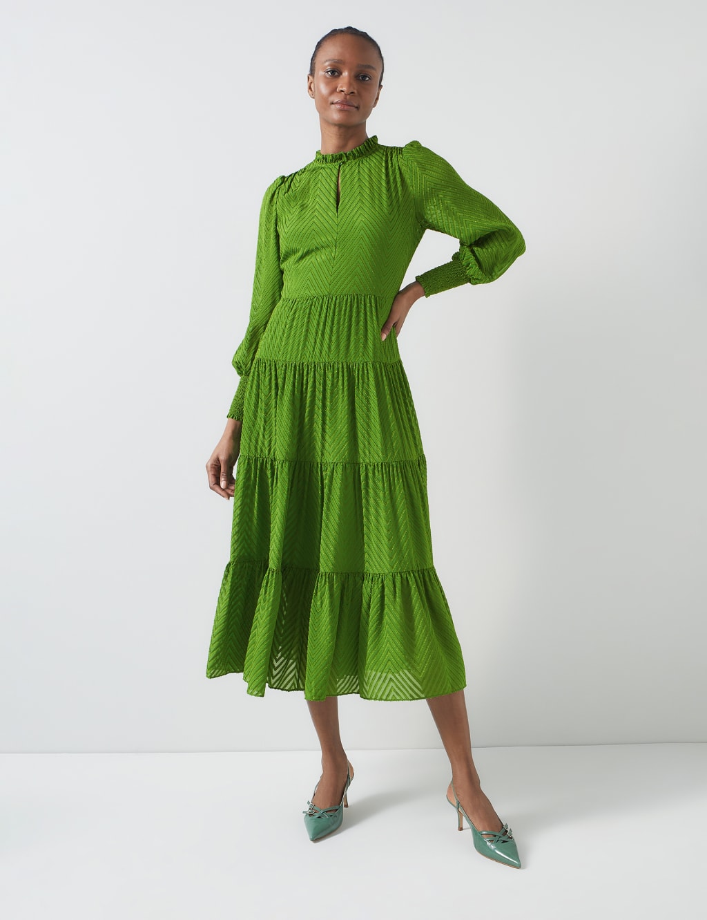 Green high neck midi dress outlet