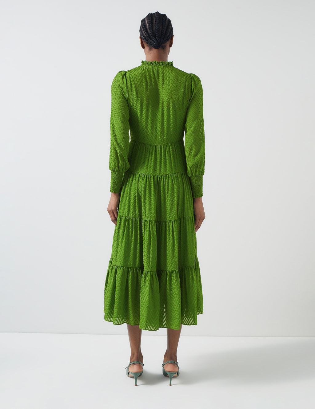 Silk Rich Chevron High Neck Midi Dress 3 of 4
