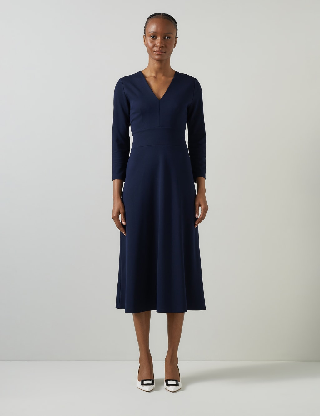 Jersey V Neck Midi Skater Dress