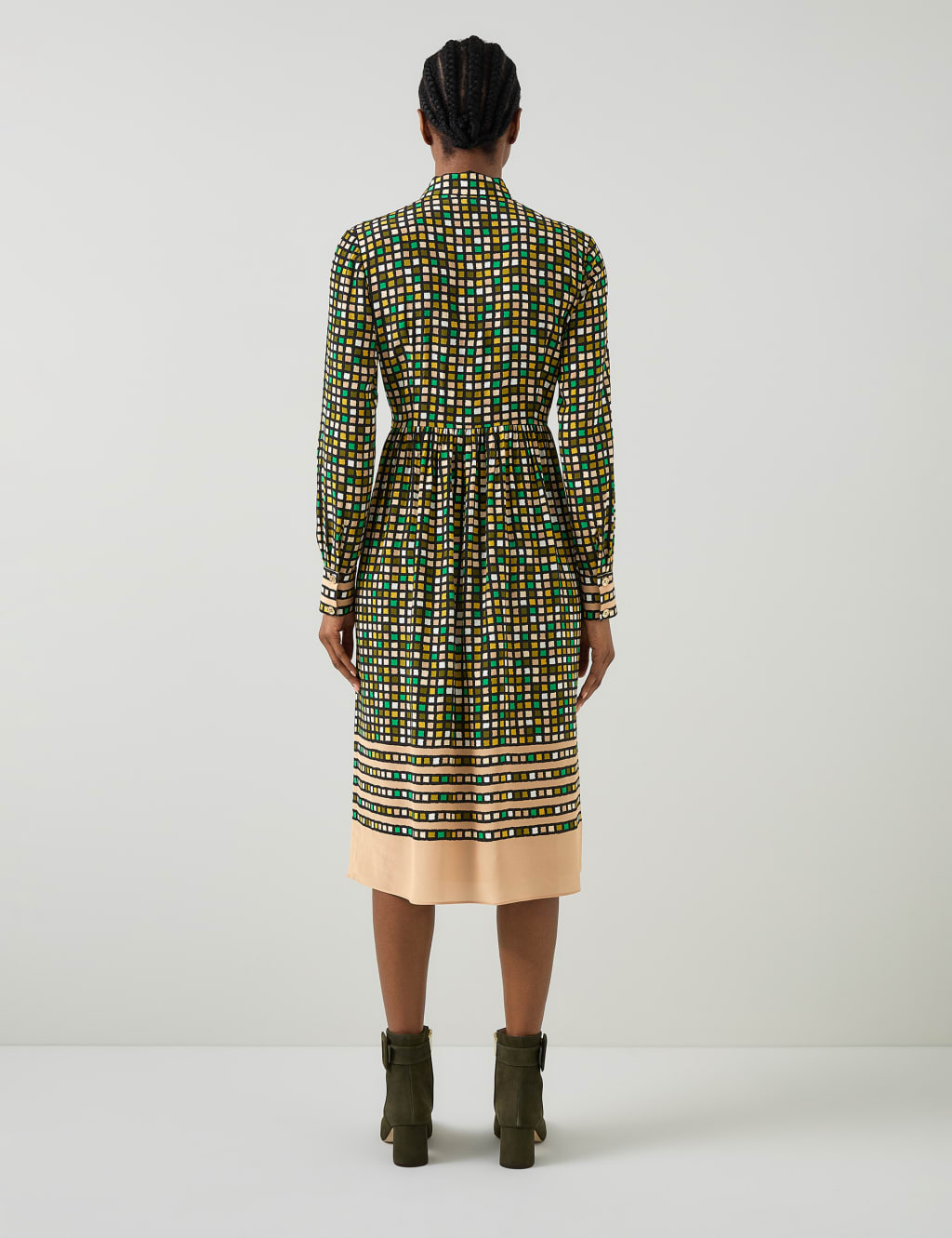 Pure Silk Geometric Tie Neck Shirt Dress 3 of 4