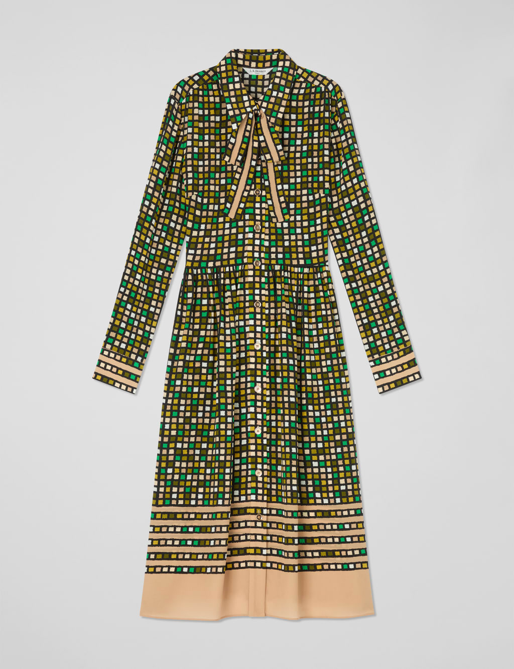 Pure Silk Geometric Tie Neck Shirt Dress 2 of 4