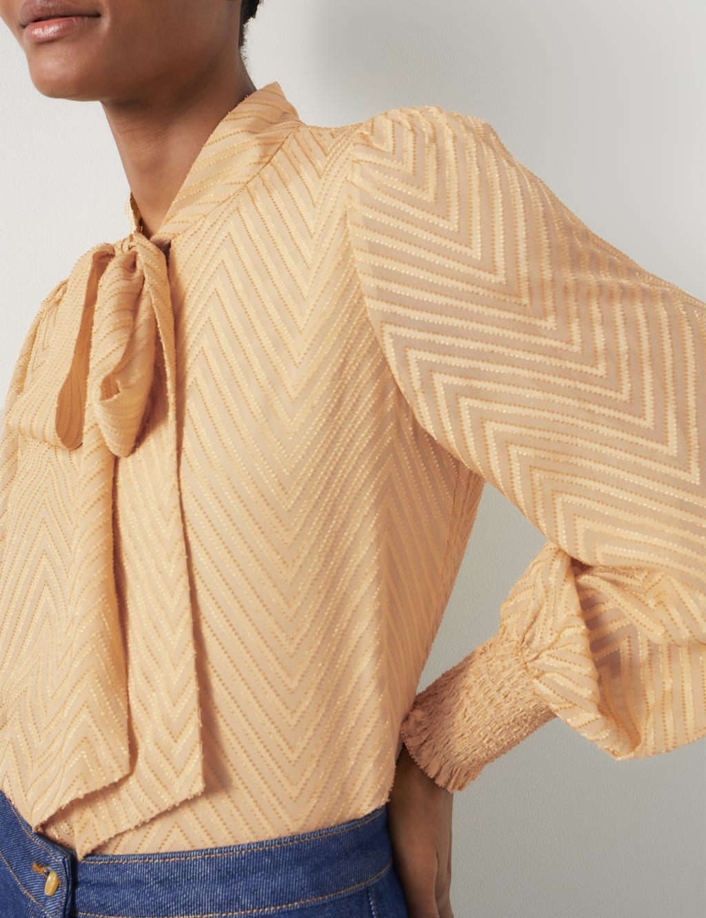 Silk Rich Chevron Tie Neck Blouse 4 of 4