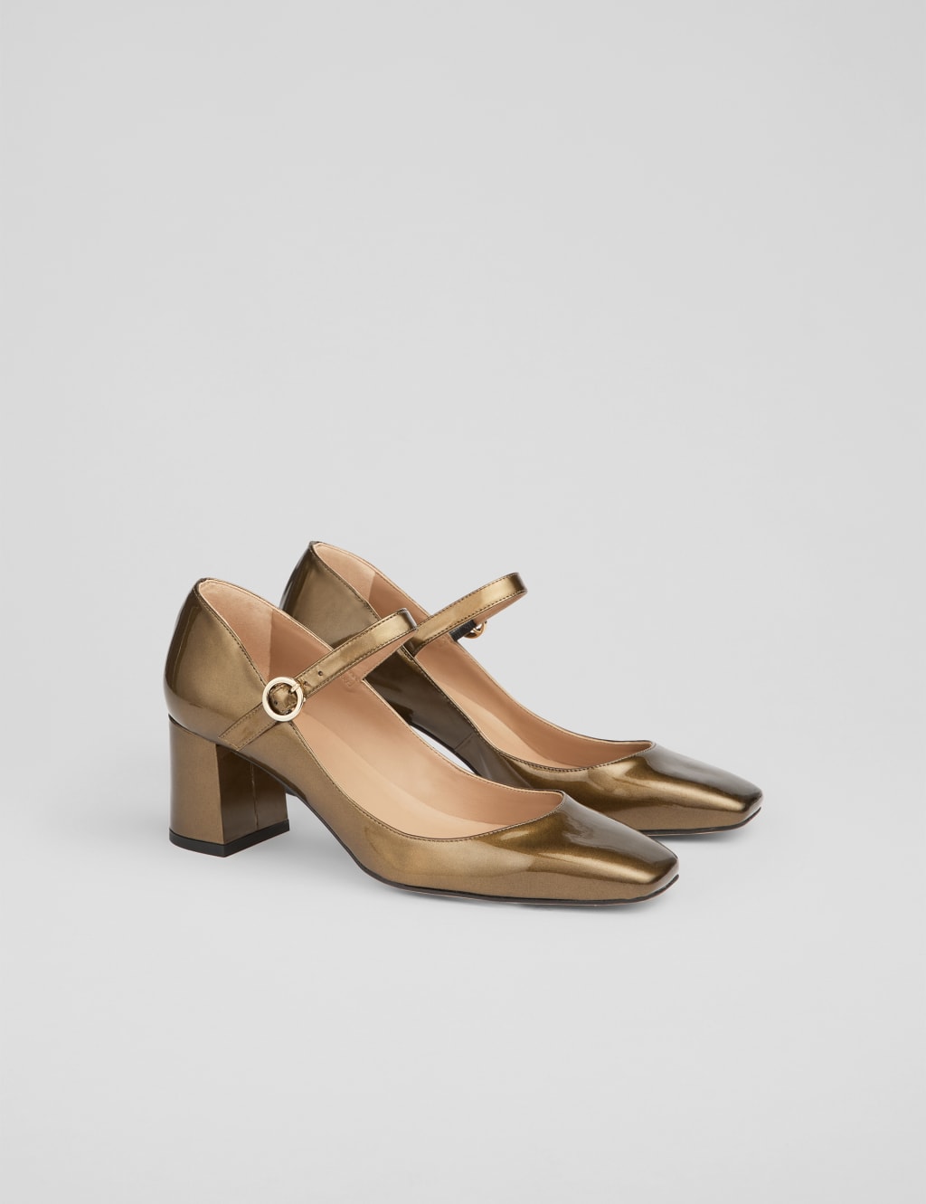 Leather Patent Block Heel Court Shoes 2 of 4