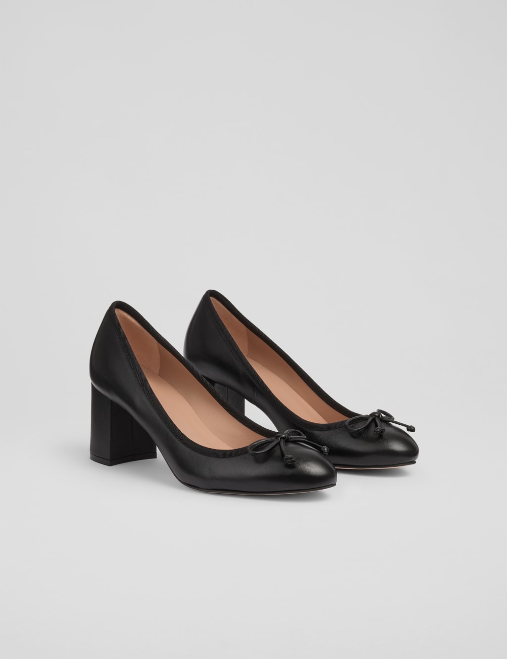 Leather Bow Block Heel Ballet Court Shoes