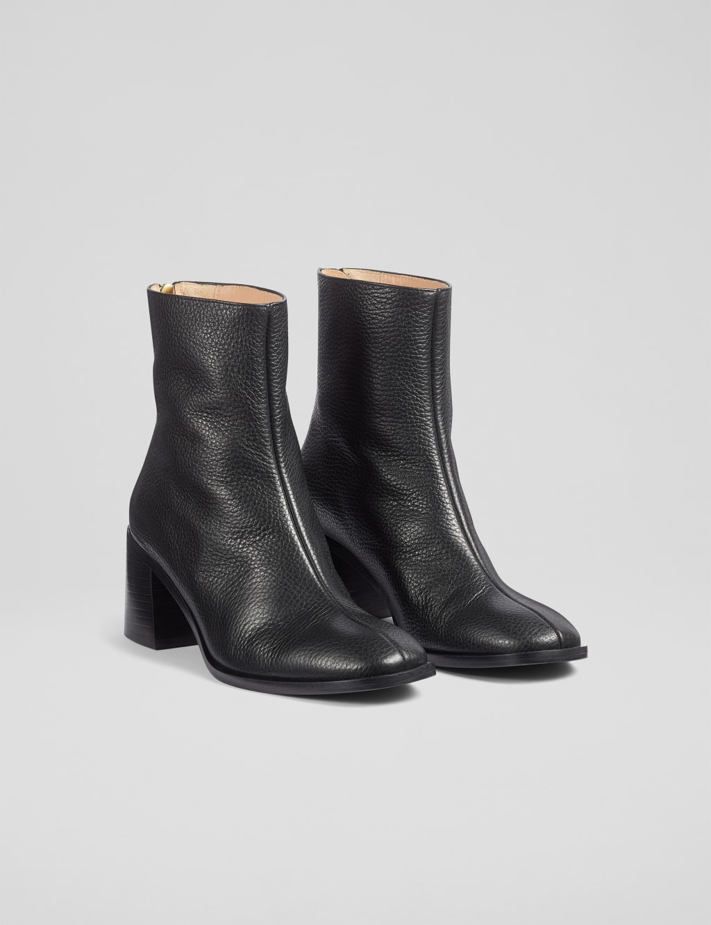 Leather Block Heel Square Toe Ankle Boots