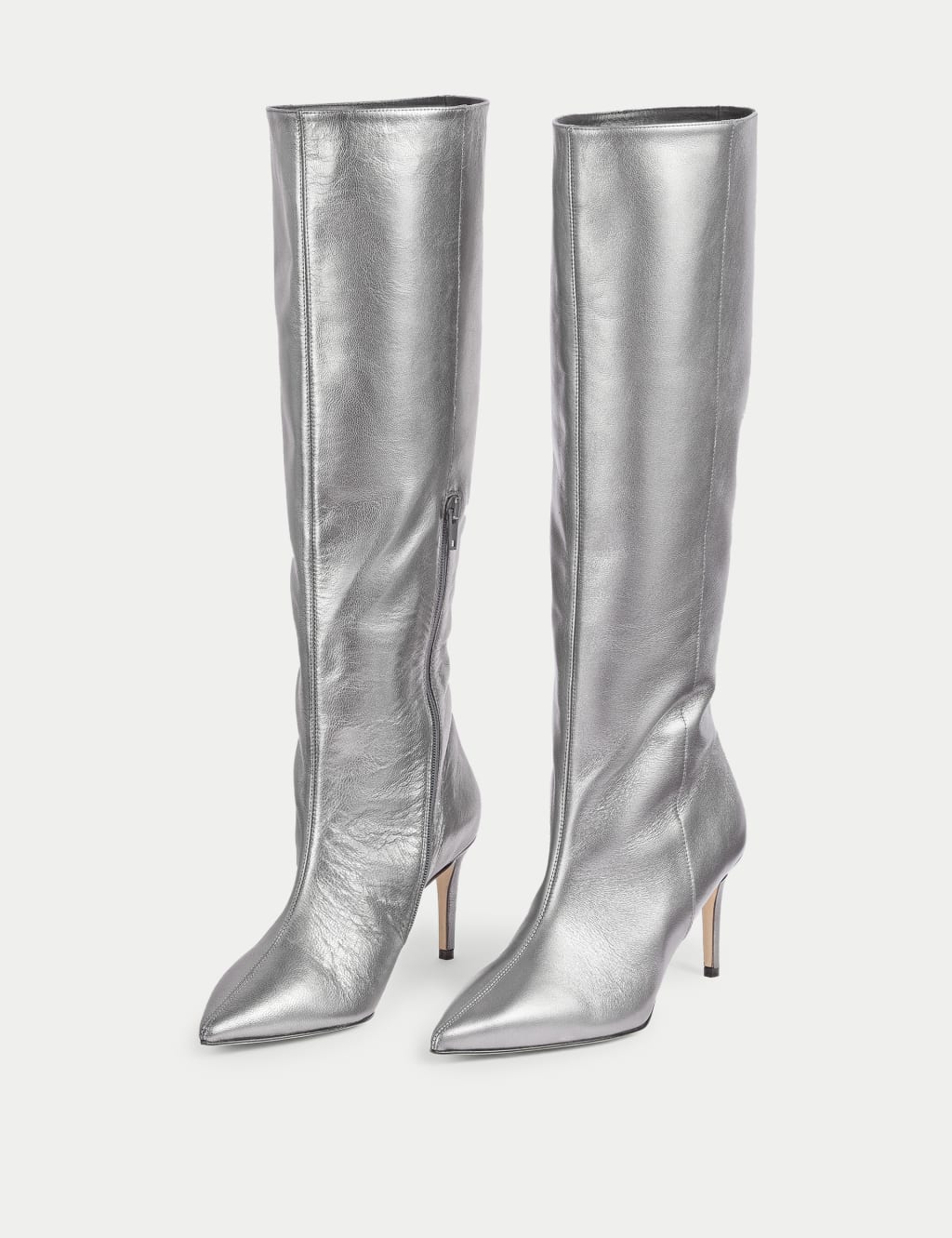Leather Metallic Stiletto Heel Knee High Boots