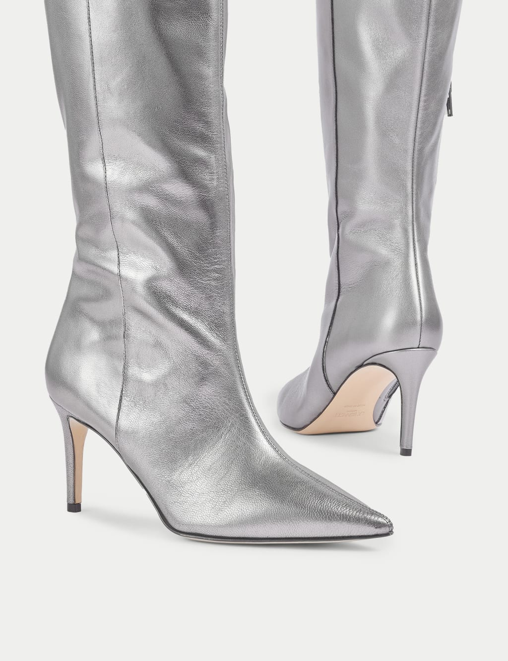Leather Metallic Stiletto Heel Knee High Boots 4 of 6