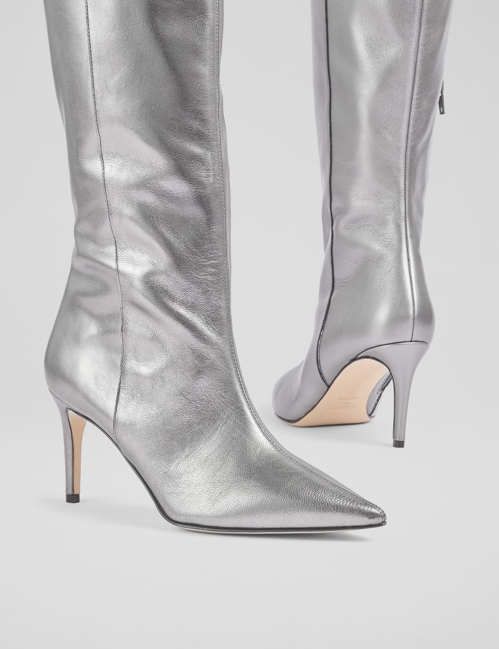 Leather Metallic Stiletto Heel Knee High Boots 5 of 6