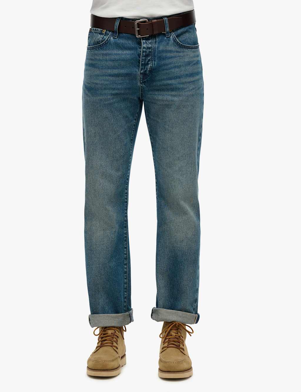 Straight Fit Turn-Up Rigid Denim Jeans 1 of 5