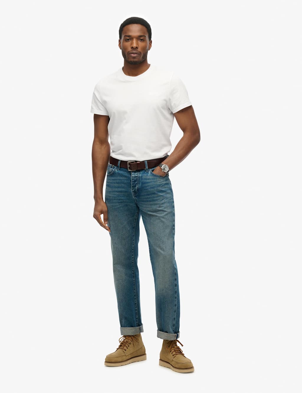 Straight Fit Turn-Up Rigid Denim Jeans 2 of 5