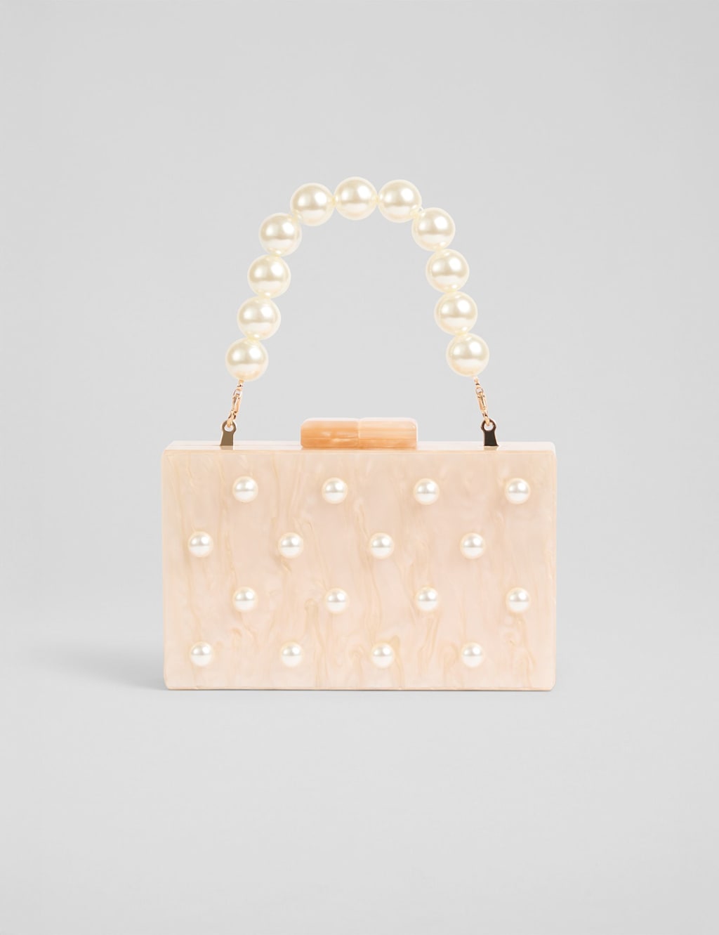 Pearl Beaded Handle Resin Box Clutch Bag 1 of 2