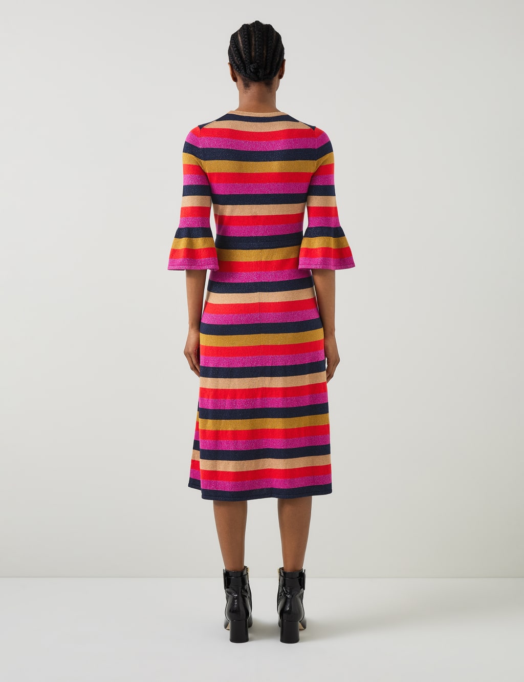 Cotton Rich Striped Metallic Midi Skater Dress 3 of 4