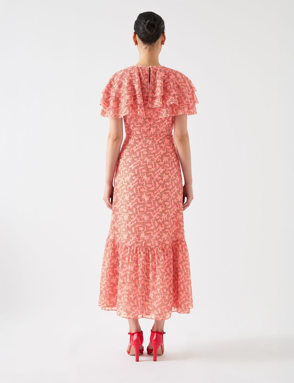 Silk Rich Ditsy Midaxi Tiered Skater Dress 3 of 4