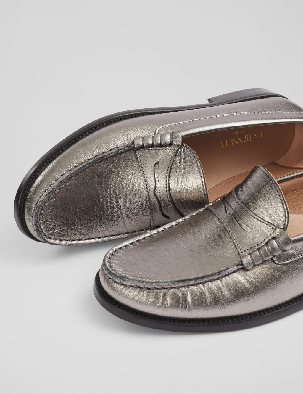 Leather Metallic Slip On Flatform Loafers 2 of 4