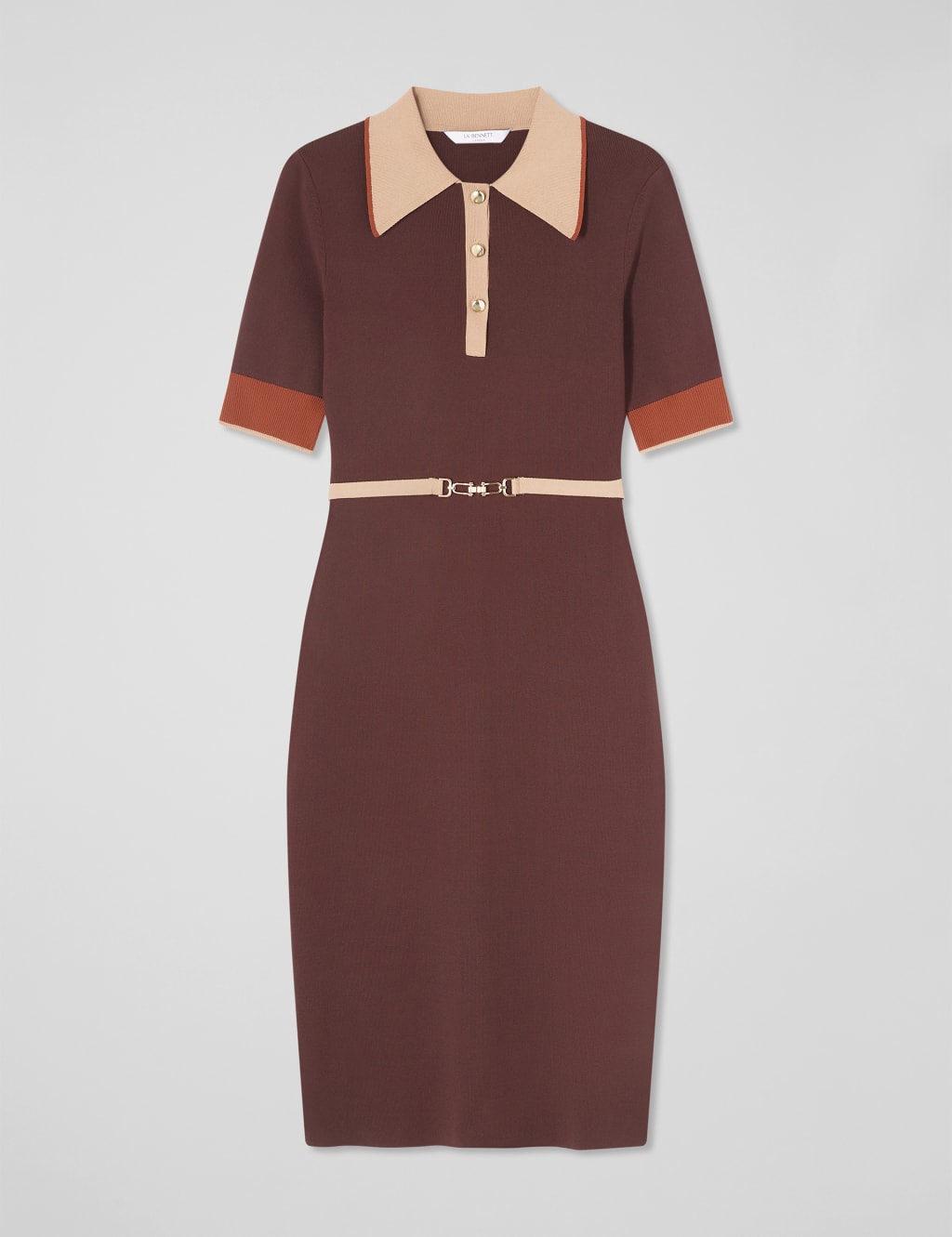 Rosey Chocolate Chain Belt Knit Dress 2 of 4