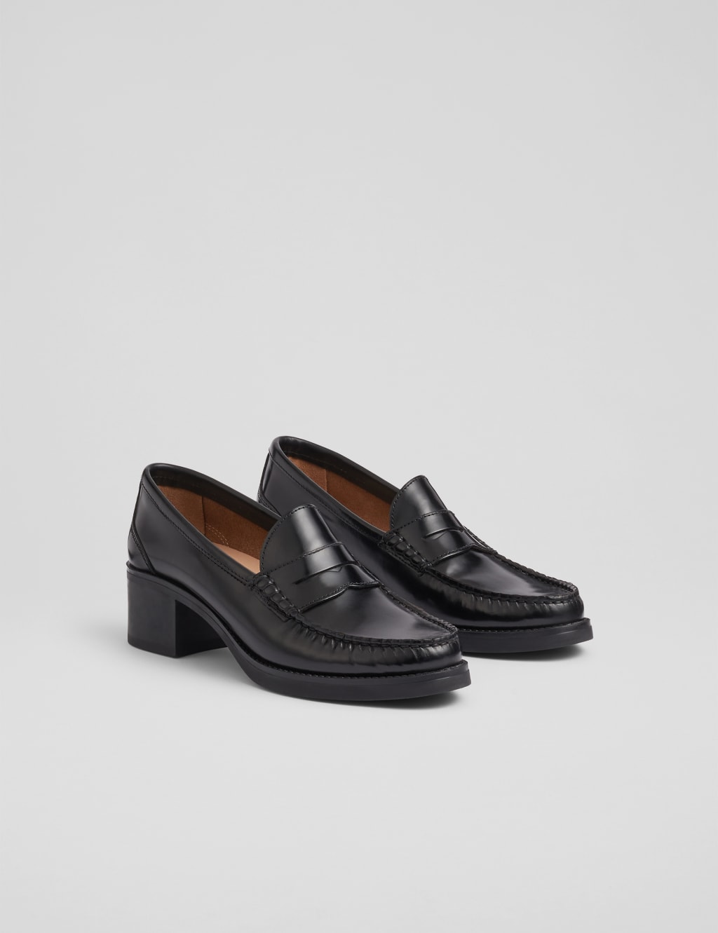 Leather Block Heel Loafer Court Shoes 2 of 3