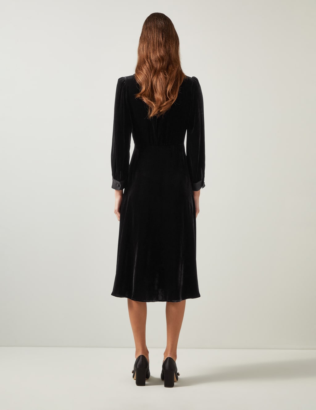 Velvet Knee Length Skater Dress with Silk