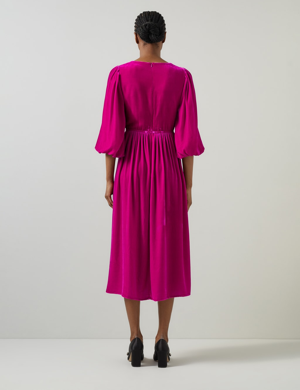 Velvet Midi Skater Dress with Silk 3 of 4