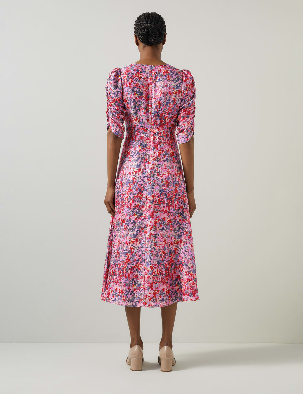 Silk Blend Floral V Neck Midi Dress 3 of 3