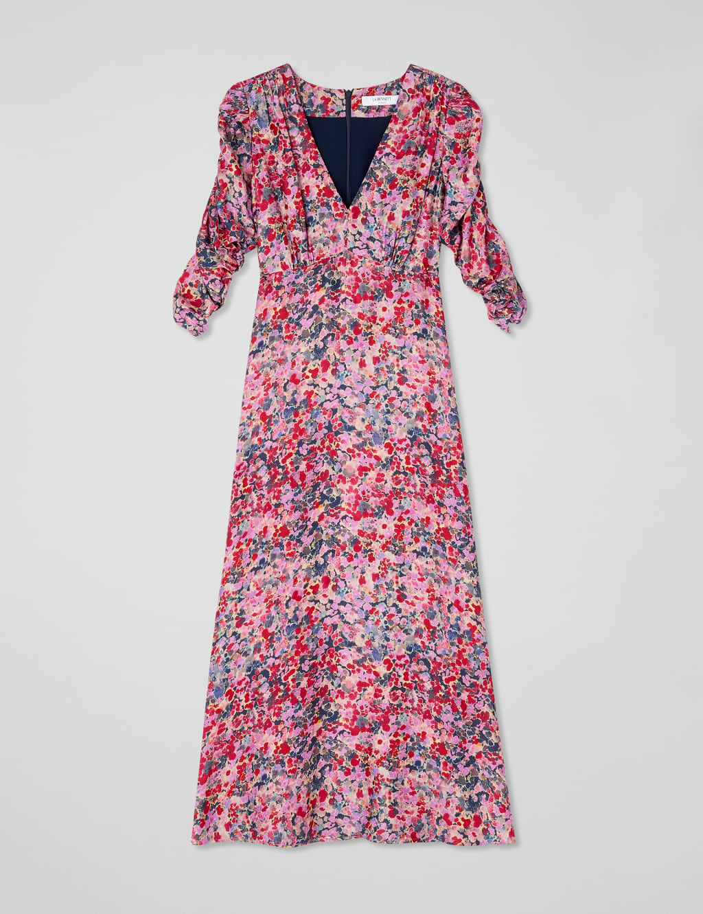 Silk Blend Floral V Neck Midi Dress 2 of 3
