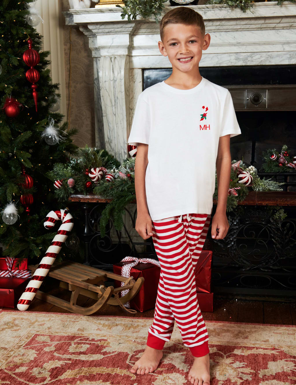 Personalised Kids Candy Cane Family Pyjamas 3 of 5
