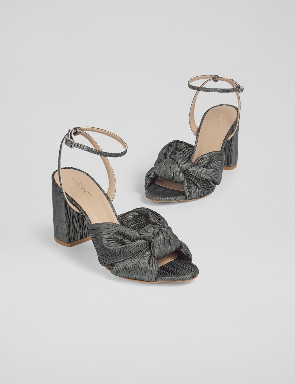 Metallic Knot Ankle Strap Block Heel Sandals 2 of 4