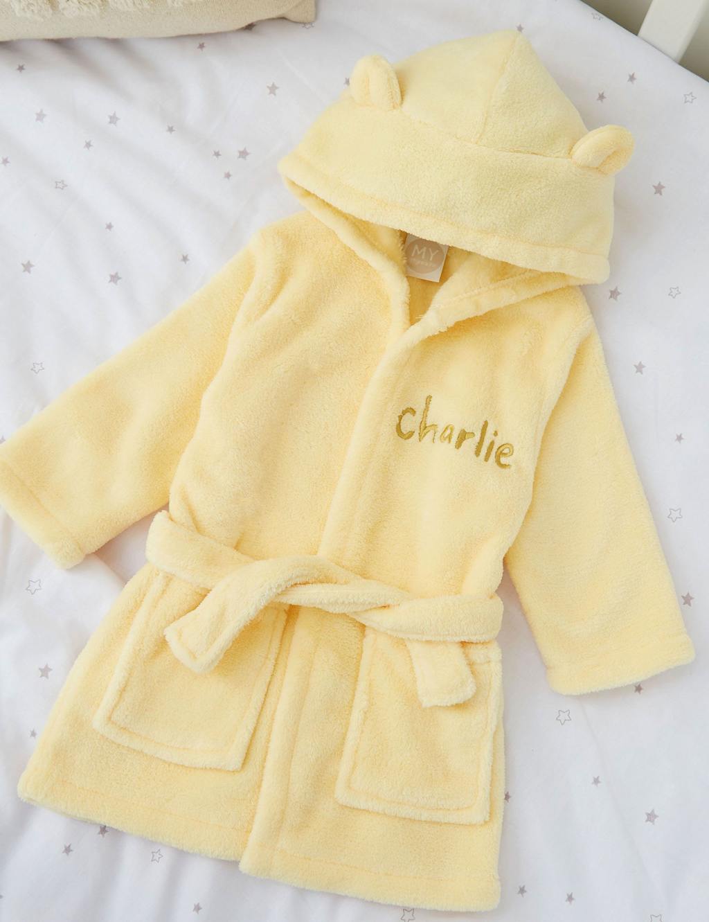 Personalised Sunshine Yellow Fleece Robe With Ears 1 of 3