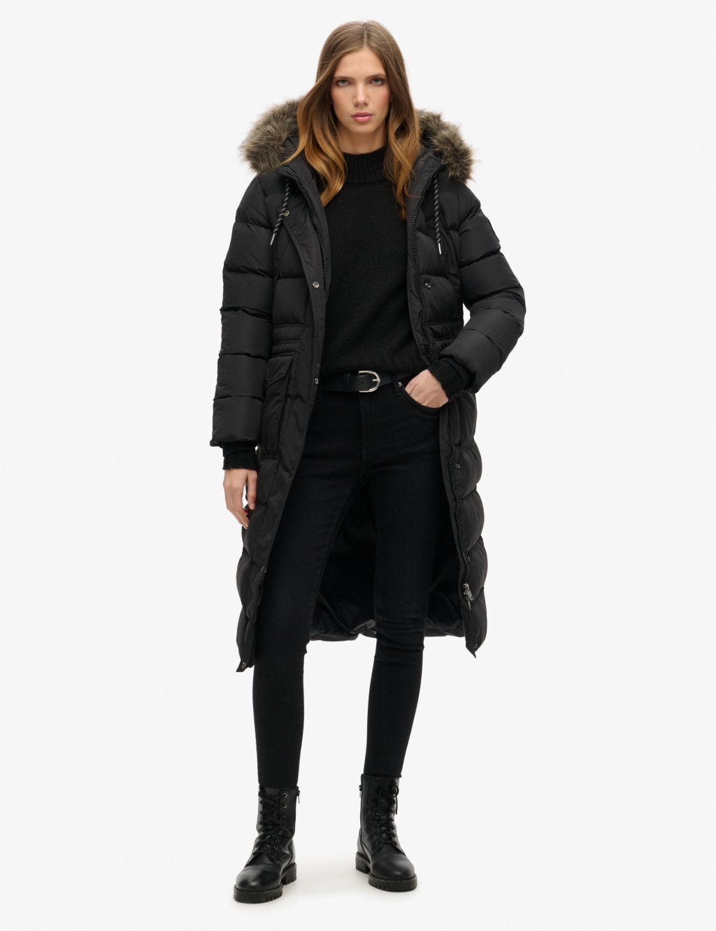 Faux Fur Hooded Longline Coat Superdry M S