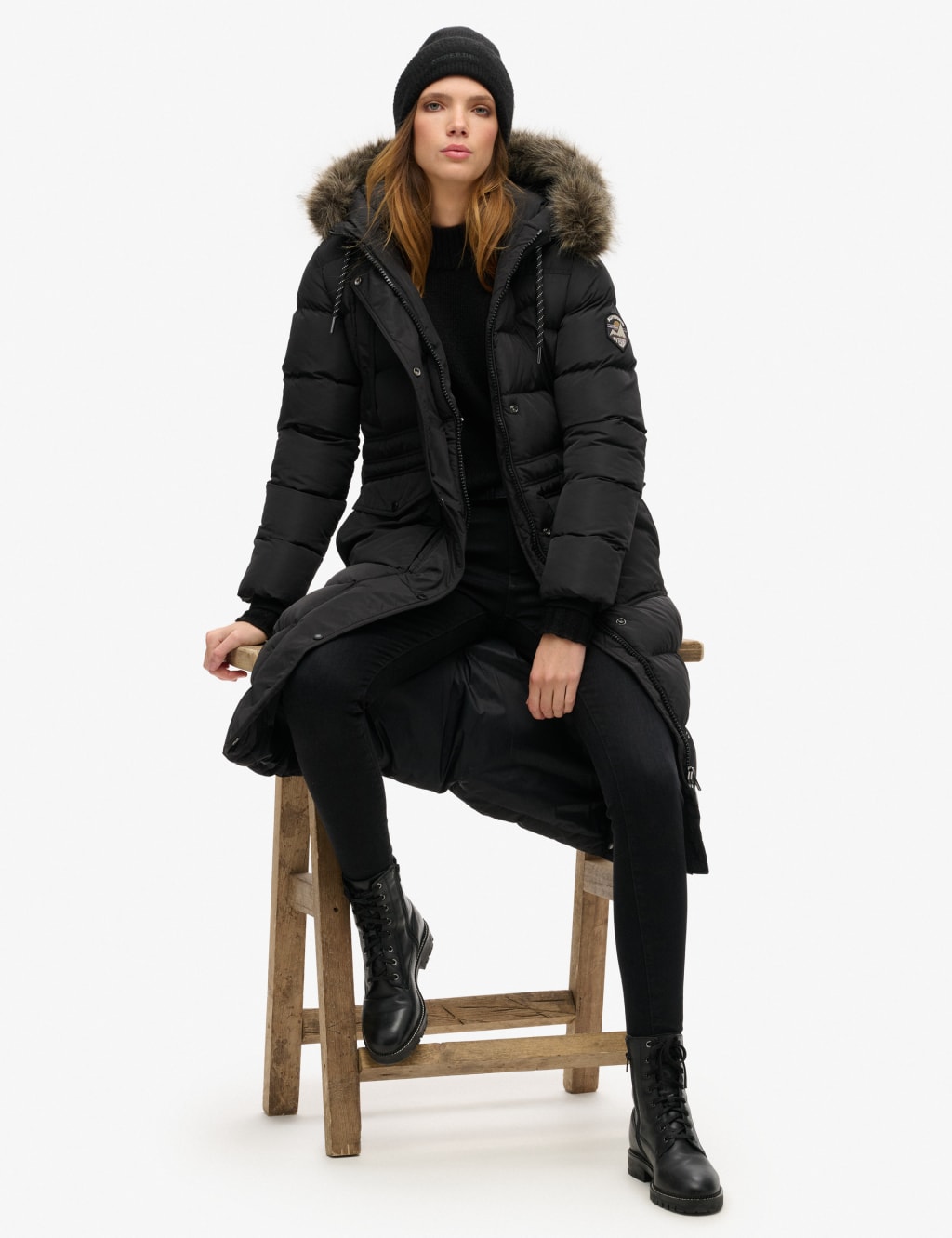 Faux Fur Hooded Longline Coat Superdry M S