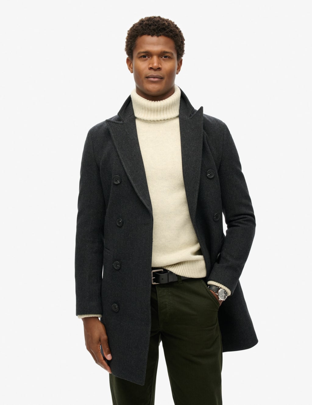 Herringbone Double Breasted Coat Superdry M S
