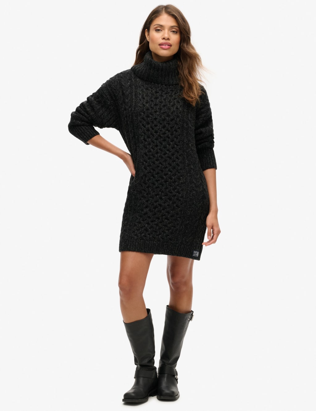 Cable Knit Roll Neck Jumper Dress with Wool 4 of 7