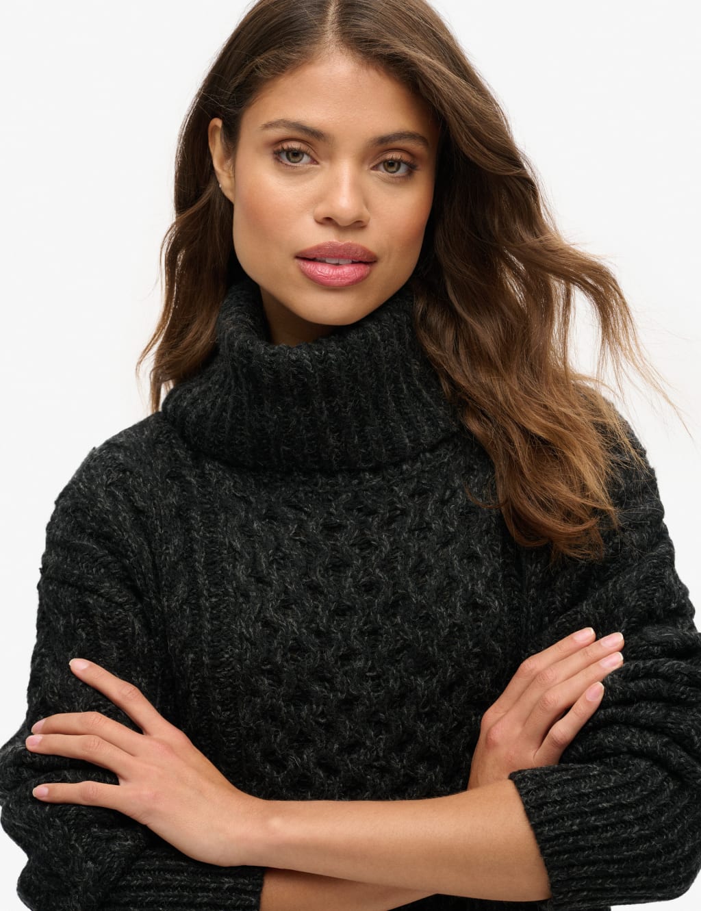 Cable Knit Roll Neck Jumper Dress with Wool 6 of 7