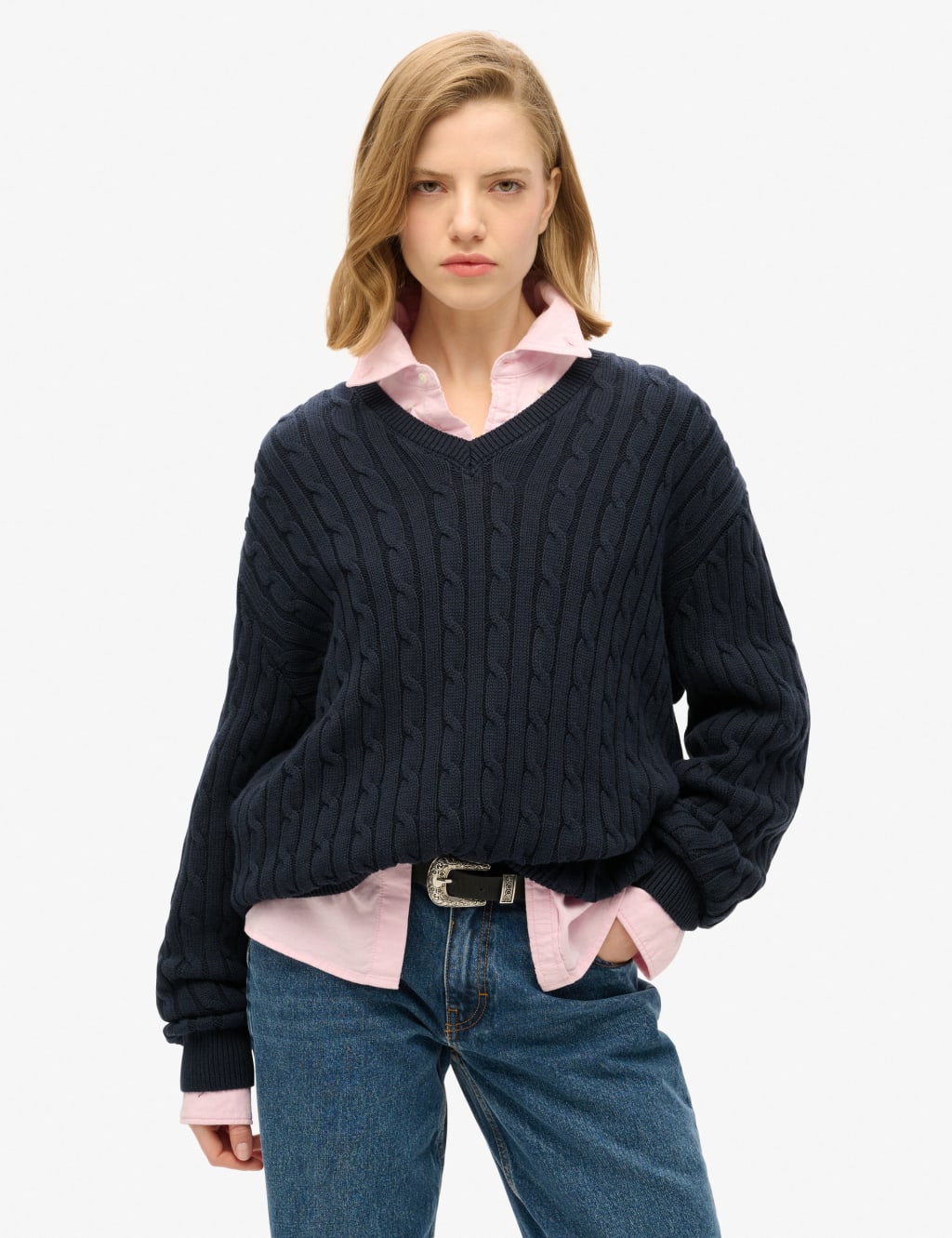 Pure Cotton Cable Knit V-Neck Jumper 2 of 5
