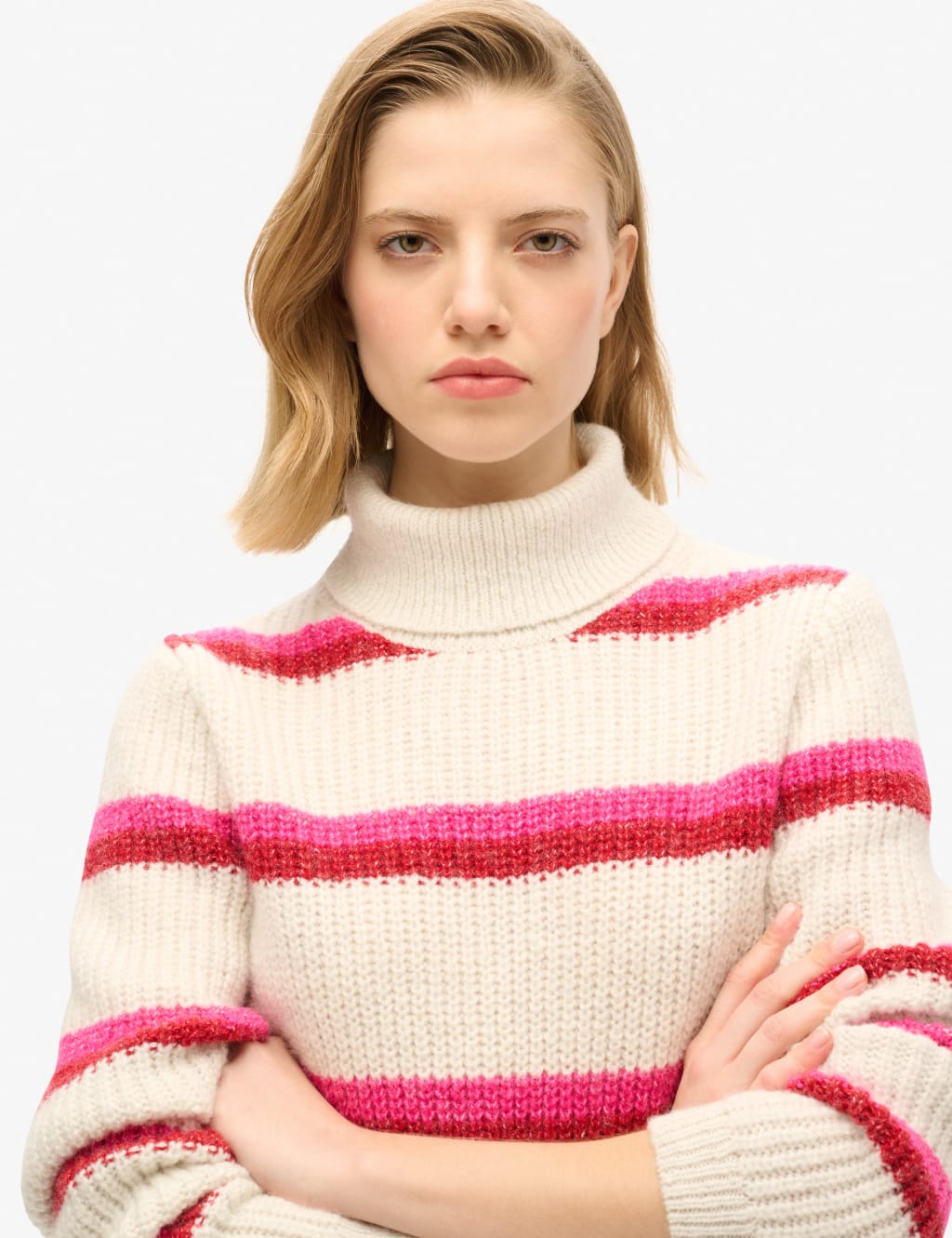 Striped Roll Neck Cropped Jumper with Wool