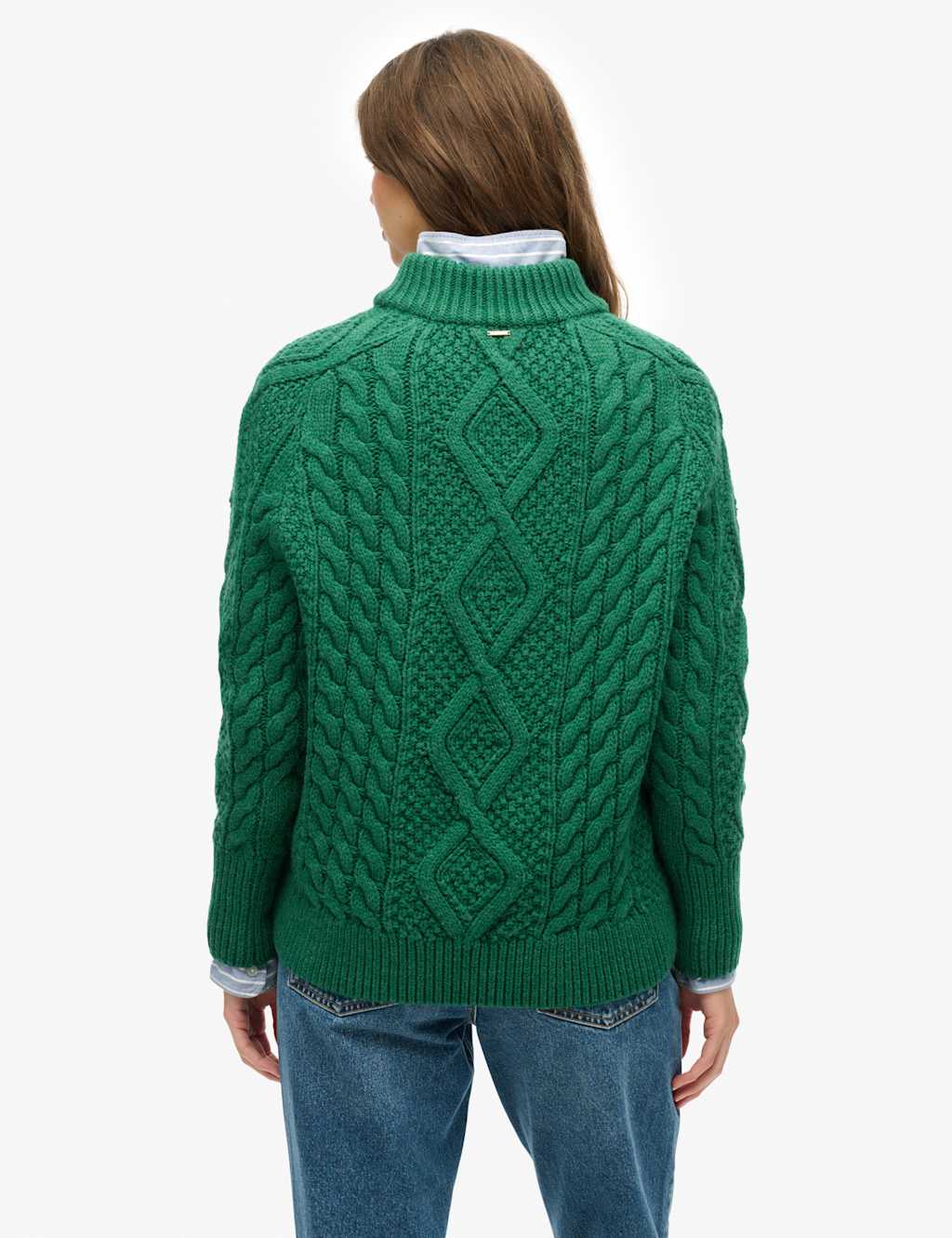 Cable Knit Funnel Neck Jumper with Wool 2 of 5