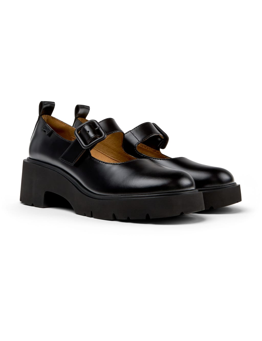 Leather Buckle Block Heel Round Toe Loafers 2 of 5