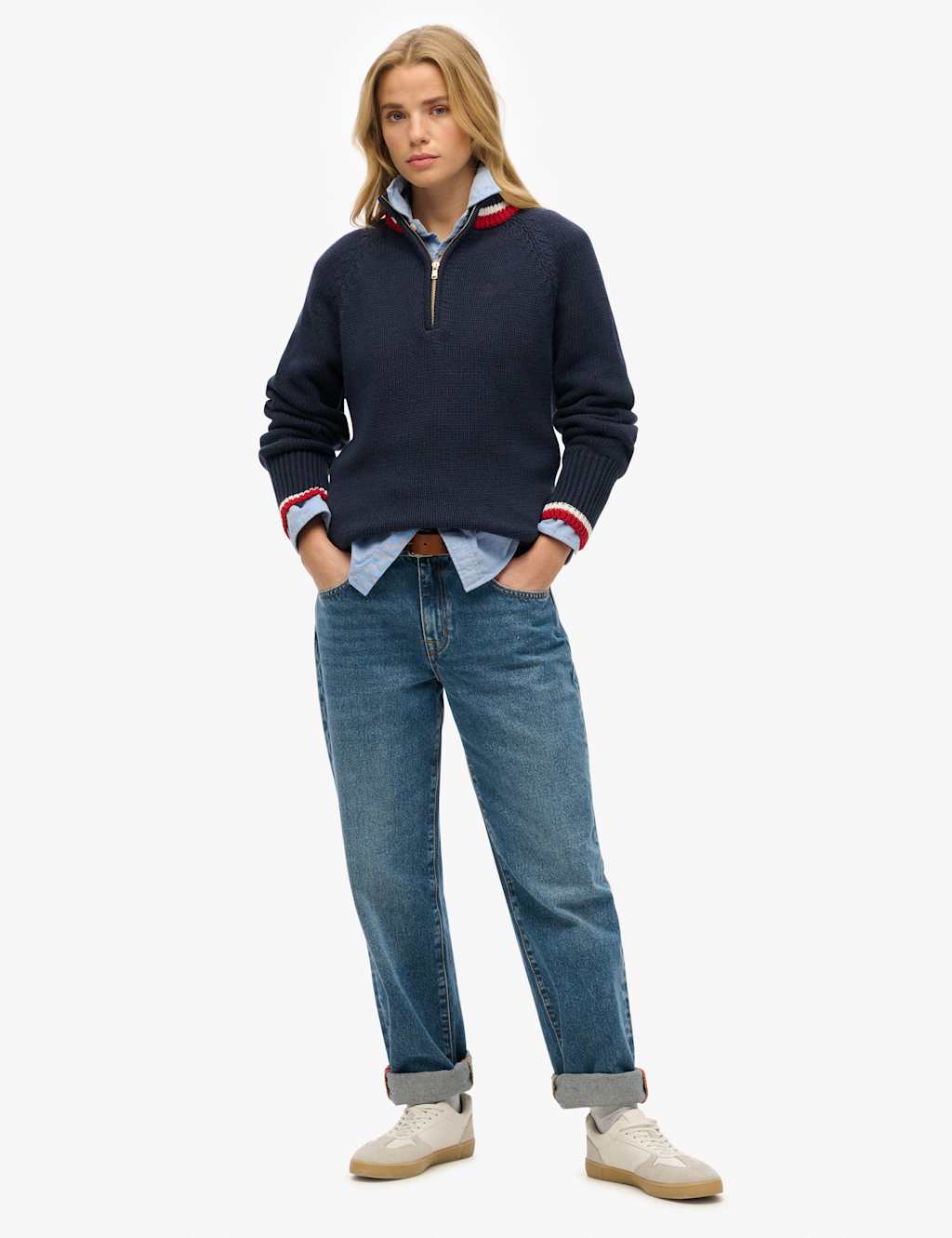 Cotton Rich Tipped Detail Half Zip Jumper 3 of 5