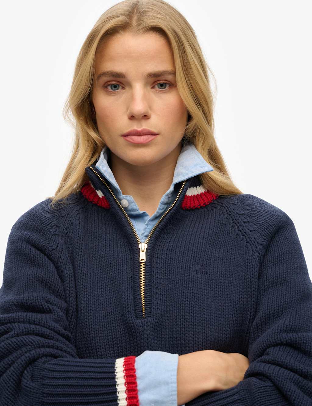 Cotton Rich Tipped Detail Half Zip Jumper 5 of 5