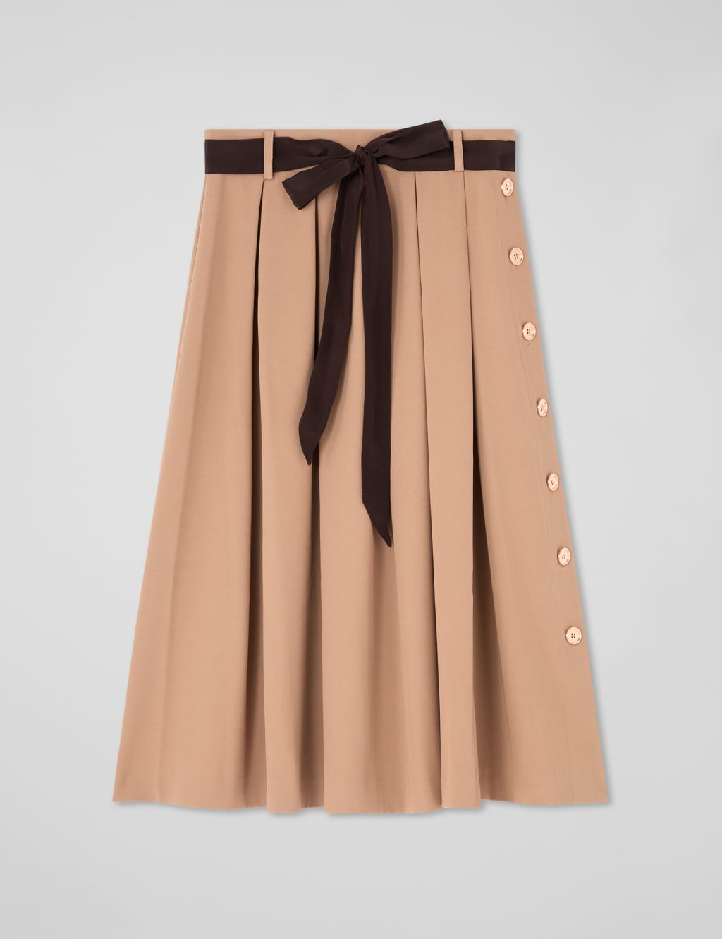 Twill Box Pleat Tie Waist Midi A-Line Skirt 2 of 4