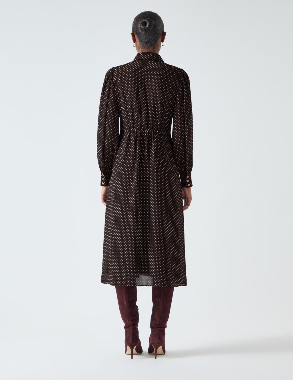 Polka Dot Button Detail Midi Shirt Dress 3 of 4