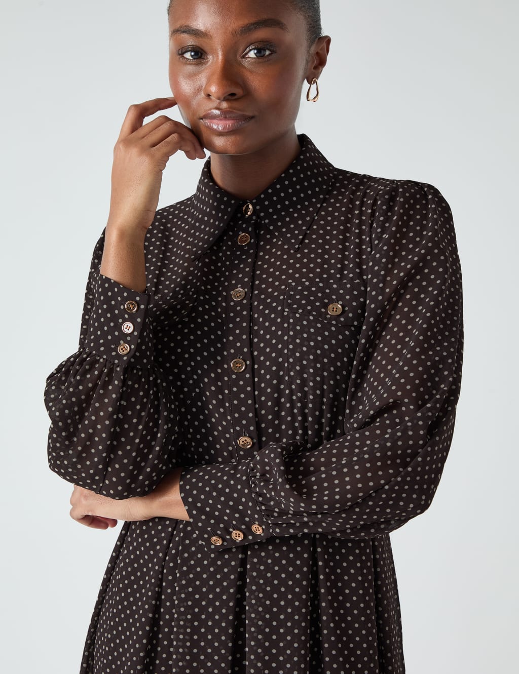 Polka Dot Button Detail Midi Shirt Dress 4 of 4