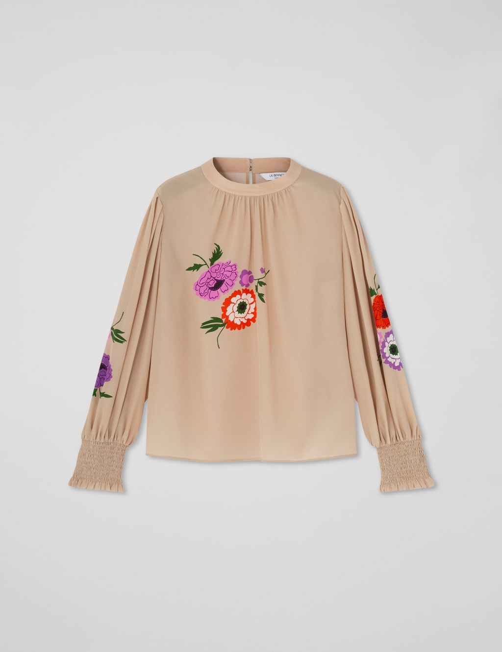 Pure Silk Floral Round Neck Blouse 2 of 4