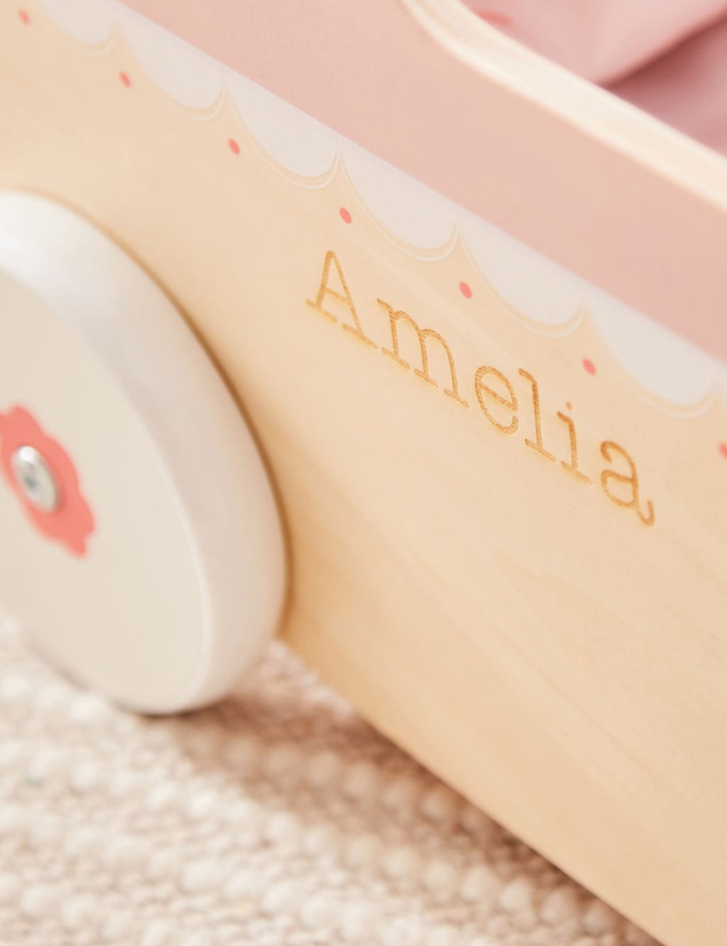 Personalised Pink Wooden Dolls Pram