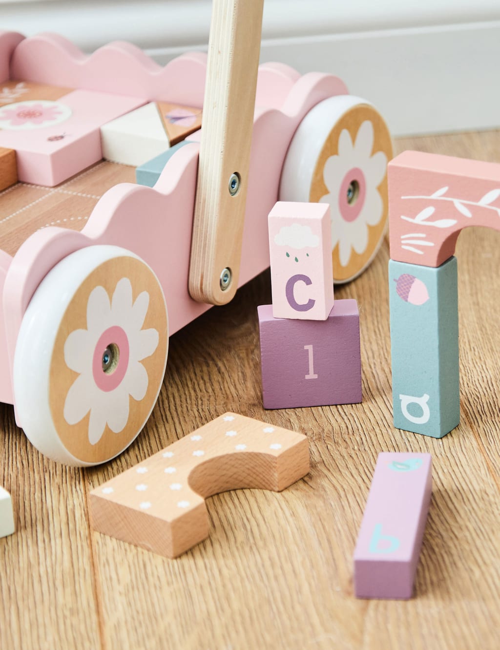 Personalised Pink Push Along Activity Walker With Blocks