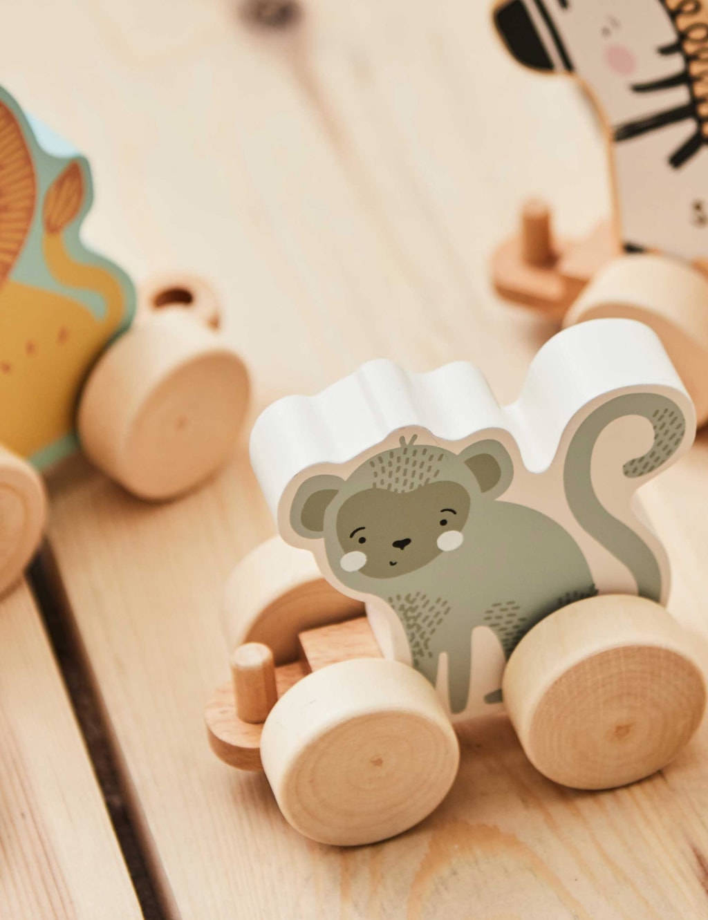 Personalised Safari Wooden Pull Along Toy