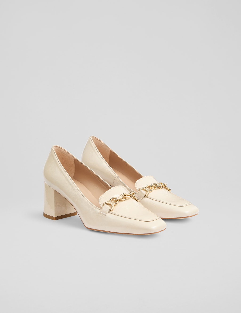 Leather Patent Trim Block Heel Court Shoes 2 of 4