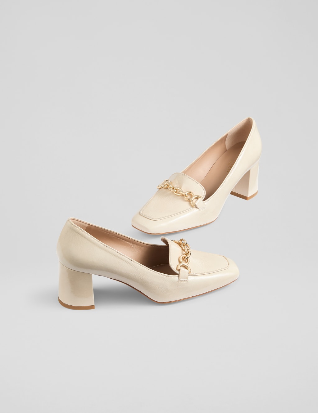Leather Patent Trim Block Heel Court Shoes 3 of 4