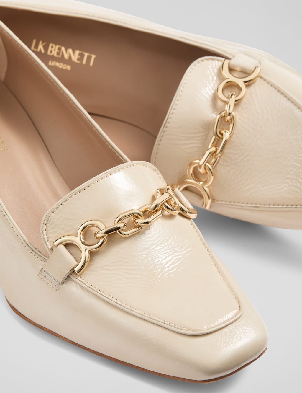 Leather Patent Trim Block Heel Court Shoes 4 of 4